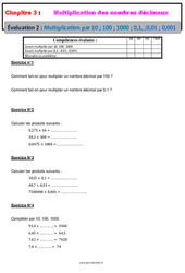 Multiplication des nombres décimaux par 10, 100, 1000, 0,1,, 0,01, 0,001 - 6ème - Evaluation avec la correction - PDF à imprimer