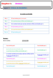 Critères de divisibilité - 6ème - Cours - Divisions - PDF à imprimer