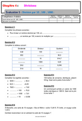 Division par 10, 100, 1000 - 6ème - Evaluation, bilan, contrôle avec la correction - Divisions - PDF à imprimer