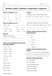 Nombres relatifs - 5ème - Exercices : utilisation, comparaison, rangement - PDF à imprimer