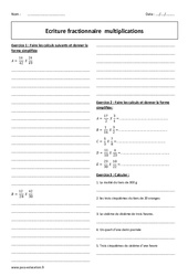 Ecriture fractionnaire - Multiplications - 5ème - Exercices corrigés - PDF à imprimer