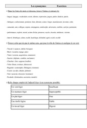 Synonymes - Cm1 – Exercices – Vocabulaire - Cycle 3 - PDF à imprimer