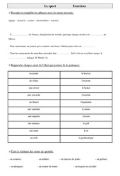 Exercices de vocabulaire cm1- cycle 3: Le sport - PDF à imprimer