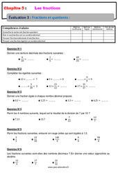 Fractions et quotients - 6ème - Evaluation, bilan, contrôle avec la correction - Les fractions