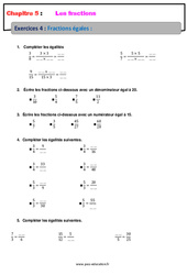 Fractions égales - 6ème - Révisions - Exercices avec correction - PDF à imprimer