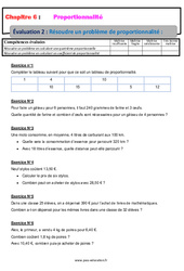 Résoudre un problème de proportionnalité - 6ème - Evaluation, bilan, contrôle avec la correction - PDF à imprimer