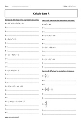 Calculs dans R - 2nde - Exercices  avec la correction - PDF à imprimer