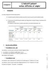 Indicatif présent - Verbes difficiles - 3ème - Cours - PDF à imprimer