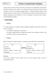 Système et transformation chimique - Seconde - Cours - PDF à imprimer