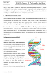ADN -  Support de l'information génétique - Seconde - Cours - PDF à imprimer