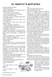 Le renard et le  petit prince - Cm1 - Cm2 - Récit - Lecture - PDF à imprimer