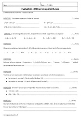 Utiliser des parenthèses - 6ème - Evaluation - PDF à imprimer