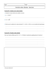 Valeur absolue - Première - Exercices corrigés sur la fonction - PDF à imprimer