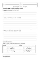 Dérivées - Calcul - 1ère - Exercices corrigés - PDF à imprimer