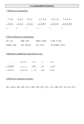 Soustraction - Cm1 - Exercices - Calculs  - Mathématiques - Cycle 3