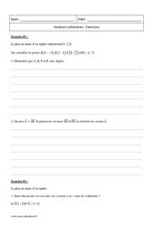 Vecteurs colinéaires - Première - Exercices corrigés - PDF à imprimer