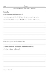 Equation cartésienne d'une droite - Première - Exercices  - PDF à imprimer