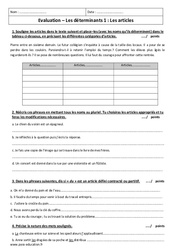 Articles - Déterminants - 6ème - Contrôle  - PDF à imprimer