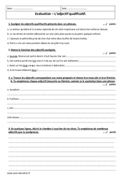 Adjectif qualificatif - 6ème - Evaluation  - PDF à imprimer