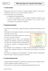 Effets physiques des transferts thermiques - Première - Cours - PDF à imprimer