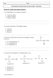 Alcanes et alcools - Première - Exercices sur la nomenclature - PDF à imprimer