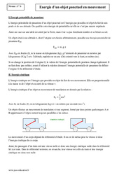 Energie d'un objet ponctuel en mouvement - Première - Cours - PDF à imprimer