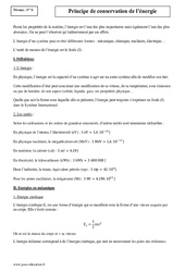 Principe de conservation de l'énergie - Première - Cours - PDF à imprimer