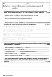 Moyen et manière - 6ème - Contrôle sur les compléments circonstanciels - CCM - PDF à imprimer