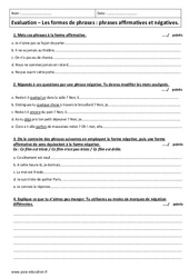 Formes de phrases - 6ème - Evaluation à imprimer
