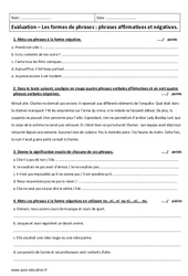 Phrases affirmatives et négatives - 6ème - Contrôle sur les formes de phrases - PDF à imprimer