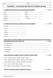Familles de mots - Formation des mots - 6ème - Contrôle - PDF à imprimer