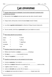 Synonymes - Ce2 - Exercices corrigés - PDF à imprimer
