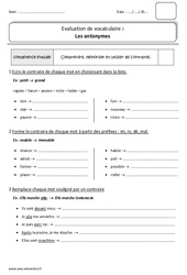 Antonymes - Contraires - Ce1 - Bilan - PDF à imprimer