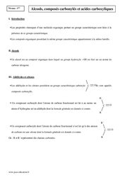 Alcools, composés carbonylés et acides carboxyliques - Première - Cours - PDF à imprimer