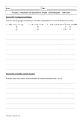 Acides carboxyliques  - Alcools, composés carbonylés - Première - Exercices - PDF à imprimer
