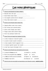 Mots étiquettes - Mots génériques - Ce2 - Exercices corrigés - PDF à imprimer