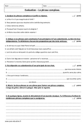 Phrase complexe - 6ème - Evaluation  - PDF à imprimer
