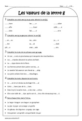 Valeurs de la lettre g - Ce2 - Exercices corrigés - PDF à imprimer