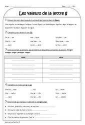 Lettre g - Ce2 - Exercices  sur les valeurs - PDF à imprimer