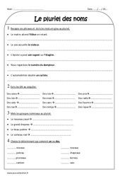 Pluriel des noms - Ce2 - Exercices corrigés - PDF à imprimer