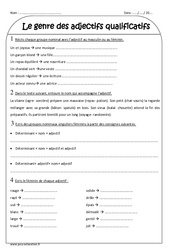 Adjectifs qualificatifs - Ce2 - Exercices sur le masculin et féminin - PDF à imprimer