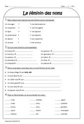 Féminin des noms - Ce2 - Exercices corrigés - PDF à imprimer