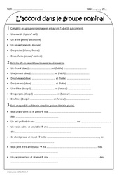 Accord dans le groupe nominal - Ce2 - Exercices corrigés - PDF à imprimer