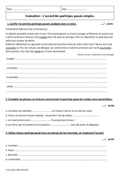 Accord des participes passés simples - 5ème - Evaluation - PDF à imprimer