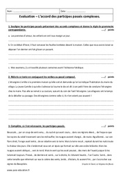 Accord des participes passés complexes - 5ème - Evaluation  - PDF à imprimer