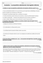 Proposition subordonnée interrogative indirecte - 5ème - Evaluation - PDF à imprimer