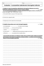 Subordonnée interrogative indirecte - 5ème - Contrôle  - PDF à imprimer