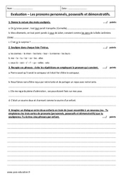 Personnels, possessifs et démonstratifs - 5ème - Contrôle sur les pronoms - PDF à imprimer