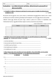 Déterminants - 5ème - Evaluation  - PDF à imprimer