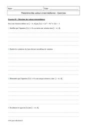 Théorème des valeurs intermédiaires - Terminale - Exercices  - PDF à imprimer